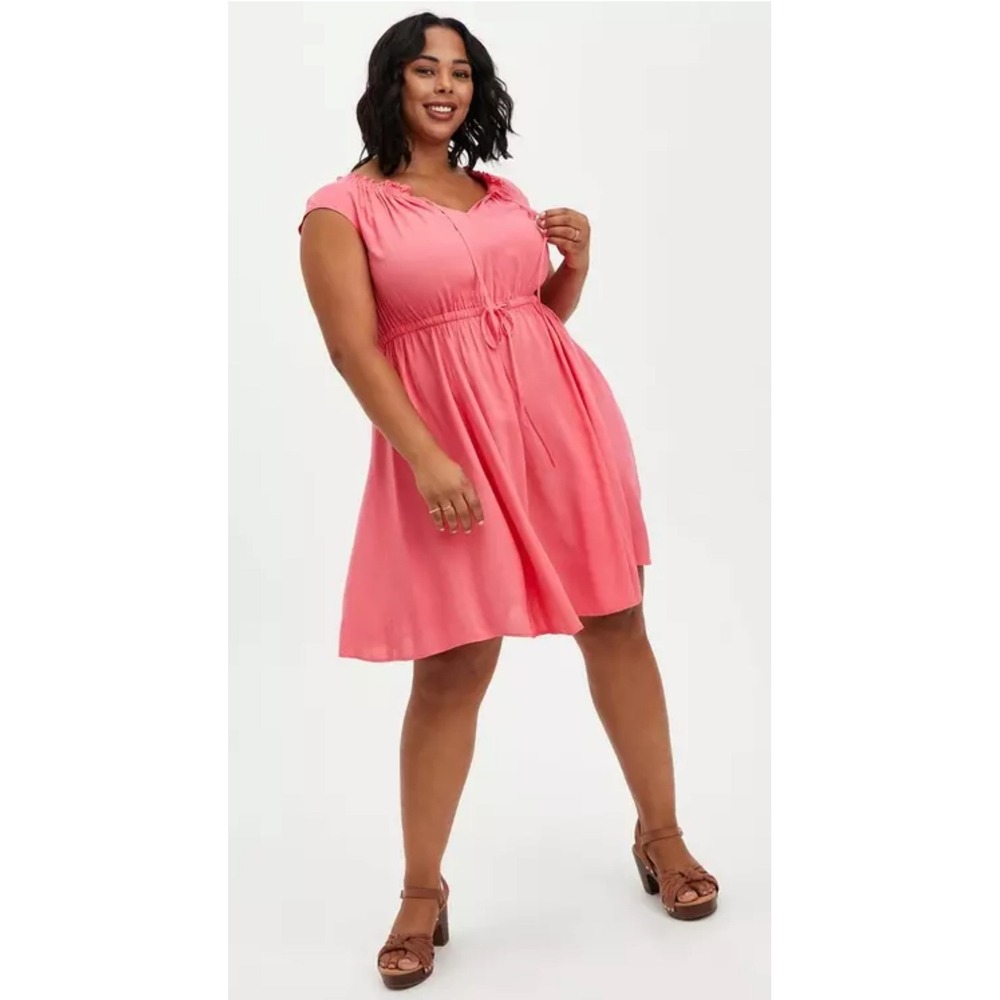 Torrid 3 Coral Pink Cap Sleeve Dress Drawstring Waist‎ 3X 22 24